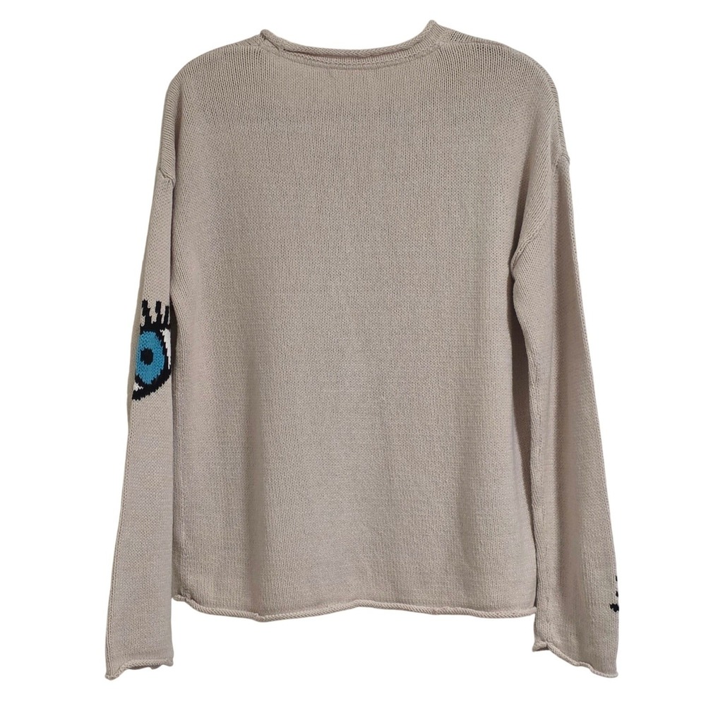 Lisa Todd Eyes On You Sweater Women's M Beige Knit Graphic Novelty Pullover - Picture 3 of 4